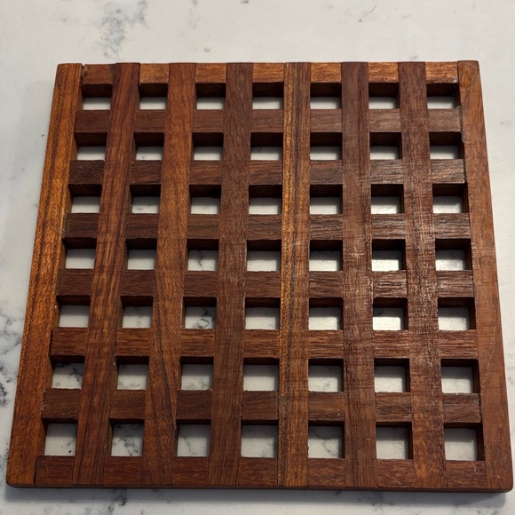Vintage Dansk? teak lattice trivet,MCM, tongue/groove, approx .5” thick,6.5x6.5” - Picture 1 of 4